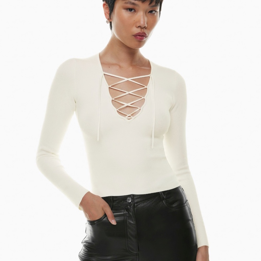 Aritzia Cream Lace-Up Blouse